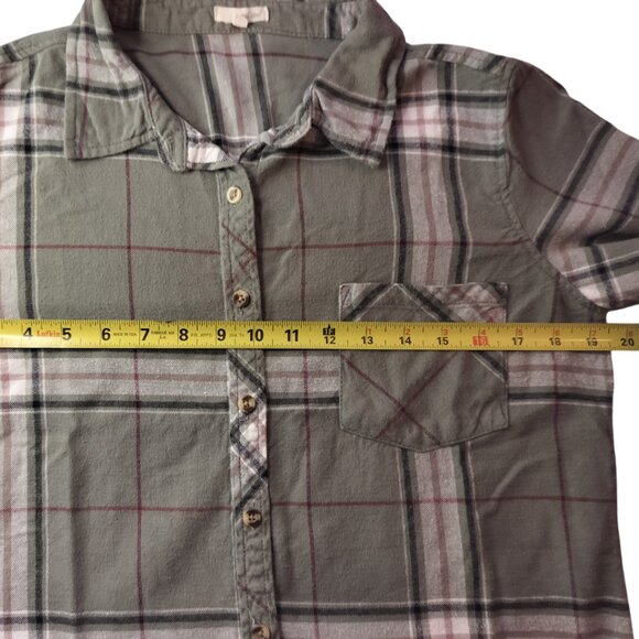 WET SEAL FLANNEL SHIRT Size Med  Green Button Down Twilight Gorpcore Western - Picture 6 of 9